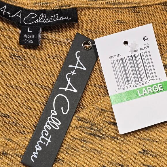 A+A Collection Brown Black Shirt NEW Stretch Knit 3/4 Sleeves V-Neck Women L Top - Picture 4 of 10